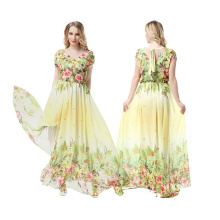 Premium material polyester wide range size women fashion printed floral evening dress
